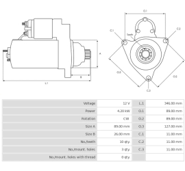 PERKINS MOTOR STARTER 12V...
