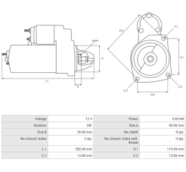 YANMAR ROZRUSZNIK 12V 3.0KW 4TNE98 4TNV98 AS-PL